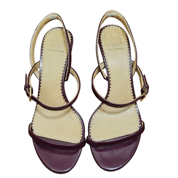 TORY BURCH PENELOPE SLINGBACK SANDALS MALBEC LEATHER STRAPPY Size 7 - Picture 3 of 13